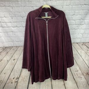 Catherine’s Womens 3X Purple Velour Zip Up Sweatshirt Lightweight Jacket LKNW